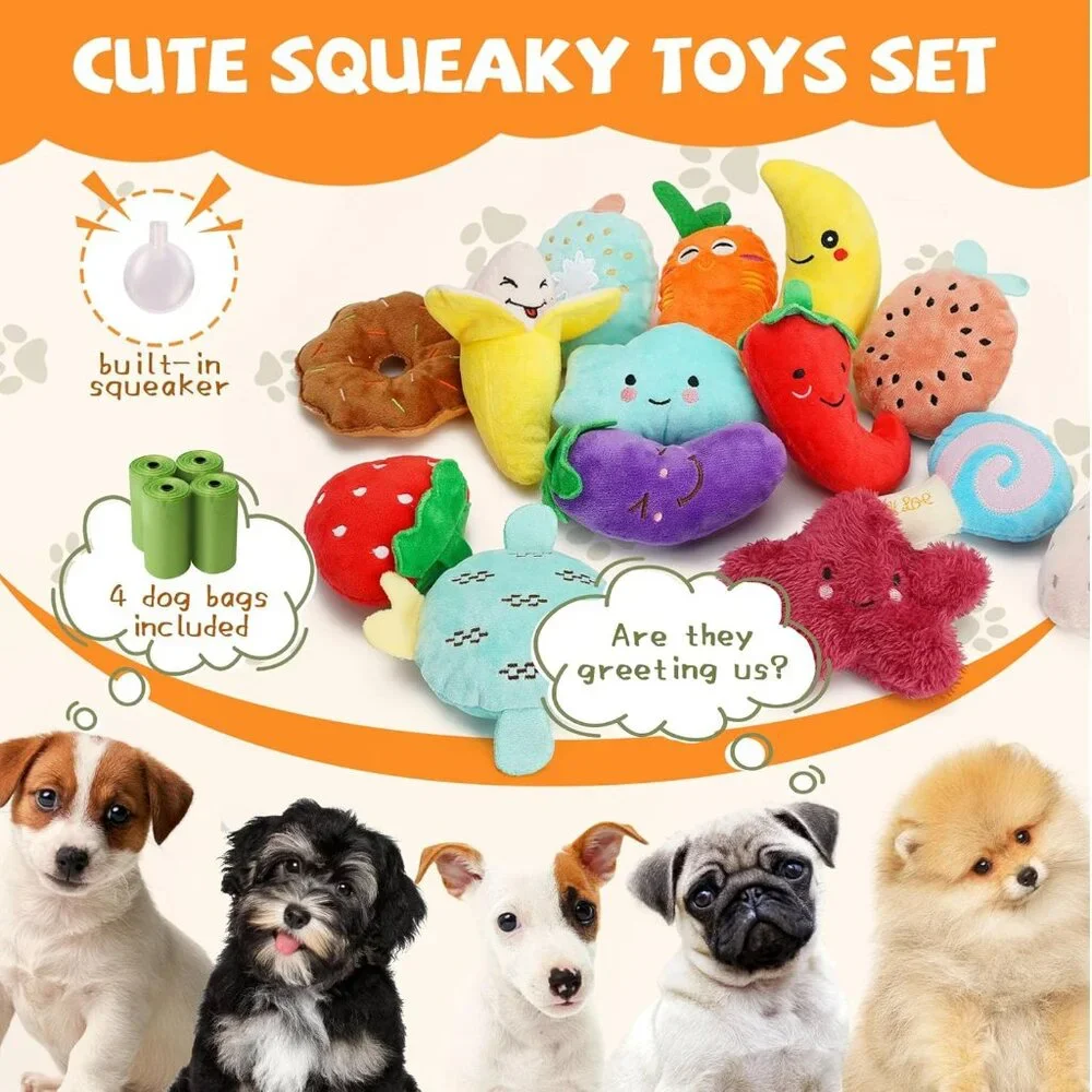 Cheerful 20-Pack Set - Included 4 Dog Bags, Plush Puppy Toys with Irresistibly C - Picture 2 of 6